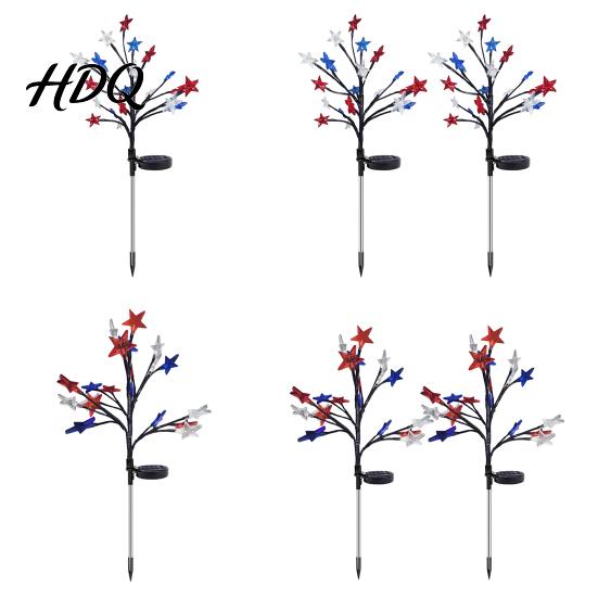 Solar Star Stake Lights 4th of July Garden Lights Red White Blue Outdoor Powered Decorations String Waterproof Flexible Design Patriotic Flag