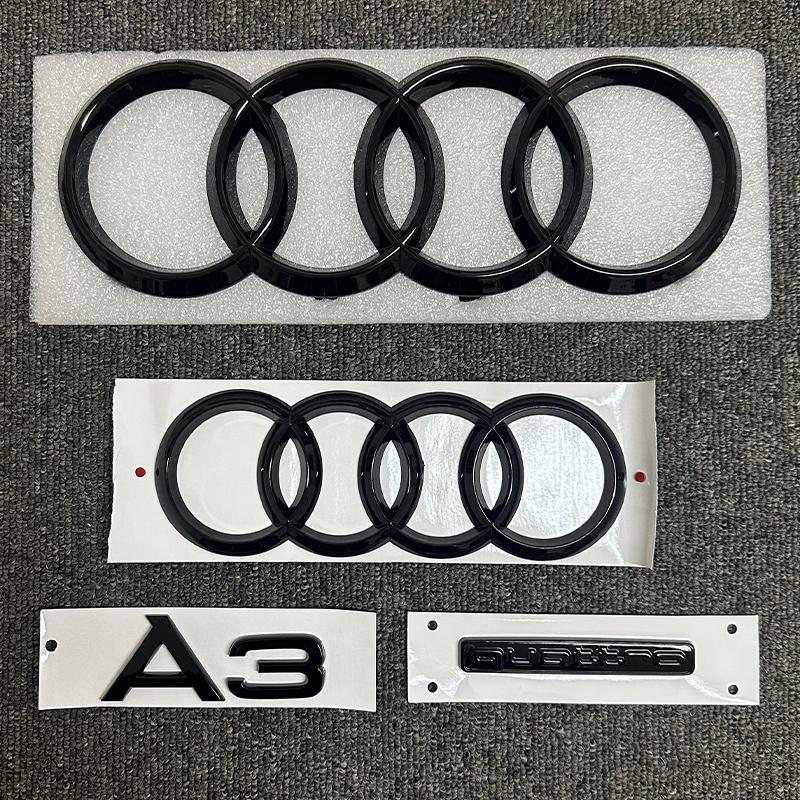QR2 For m2 A3 front and rear ring logo bright black silvery Quattro tail logo set 2010-2020 modified badge car sticker