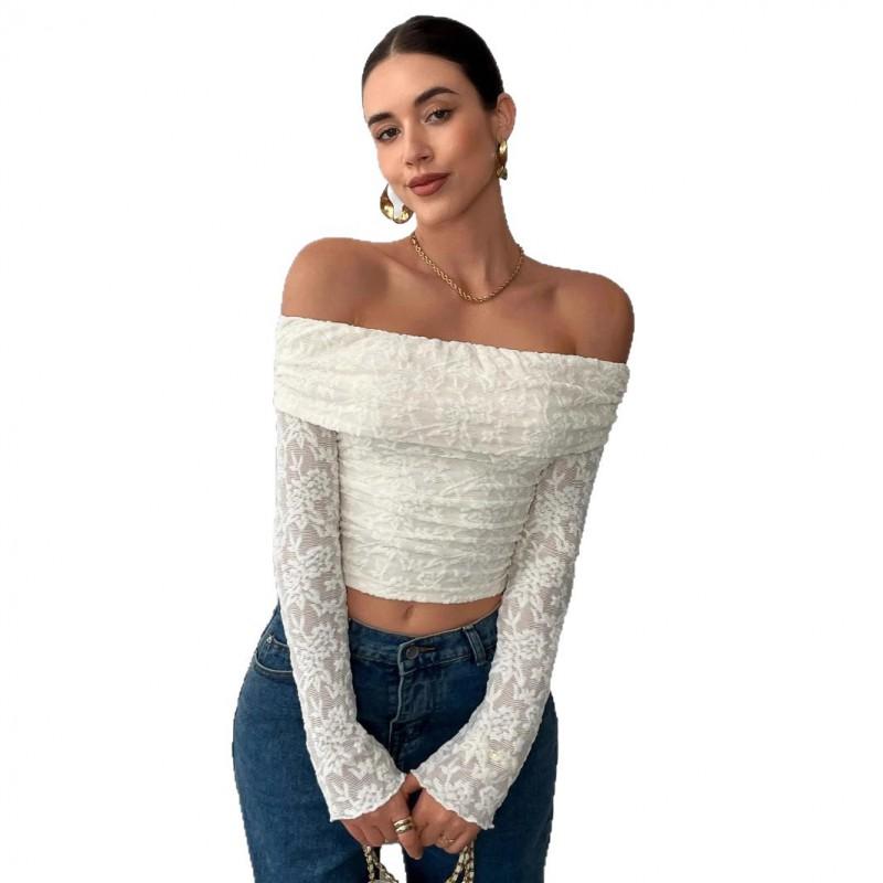 Womens Off-Shoulder Long Sleeve Slim Fit Knit Top - Elegant Chic Office Date Outfit 2025 Fall Collection