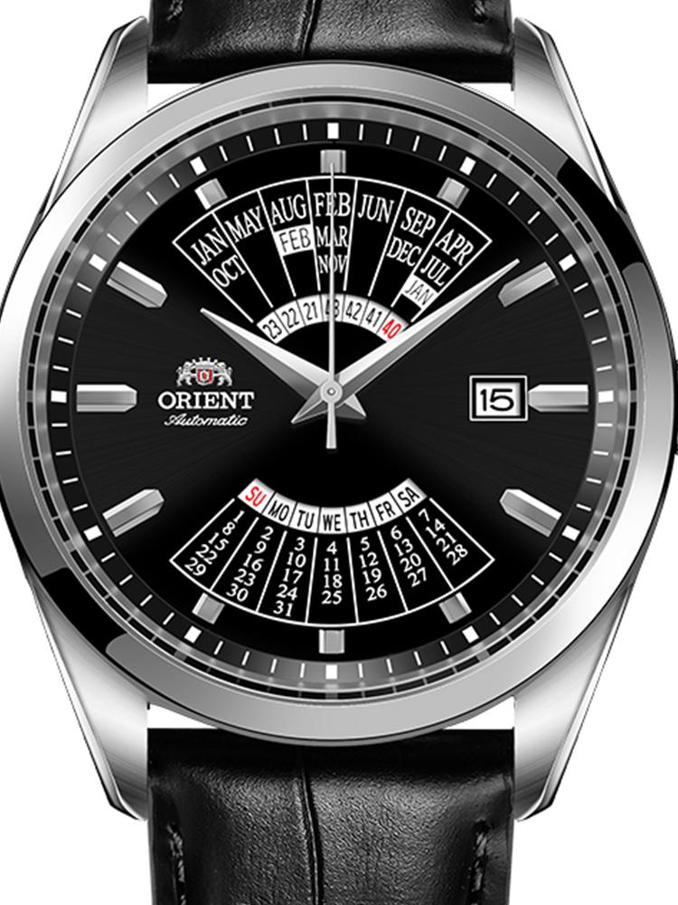 Men's Watch Fully Automatic Mechanical Watch Perpetual Calendar Large Dial Steel Belt Waterproof Casual Watch Leather Belt Black Dial, RA-BA0006B10B