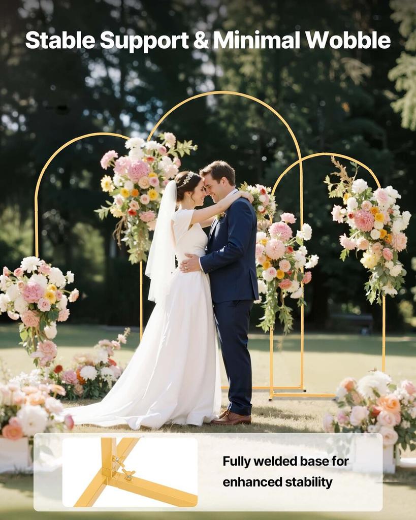 Arch Backdrop Stand, Set of 3, 2.2/2/1.8 m , Stable Structure, Easy Assembly, Gold Metal Arch Backdrop Stand for Wedding, Birthday Party, Graduation,