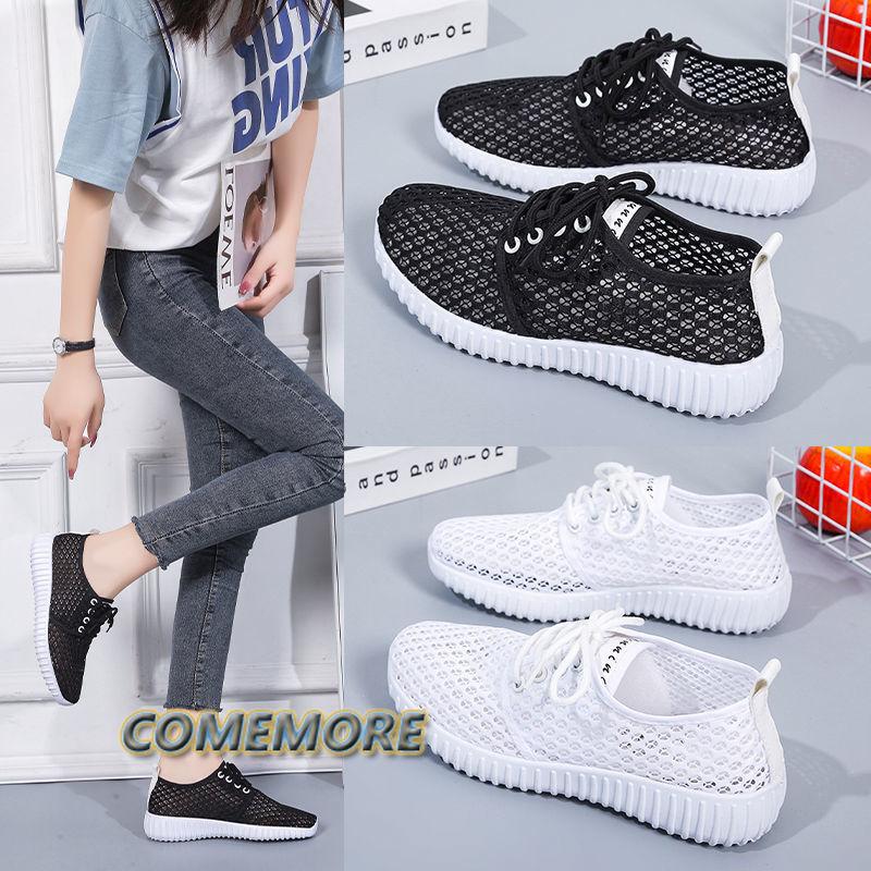 Women's Summer Footwear Casual Sneakers Mesh Running Sports Shoes Hollow Out Casual Lightweight White Lace-up Tennis Female 2024