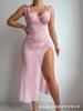 European and American Large-size Erotic Underwear Mesh Perspective Butterfly Suspender Long Dress Slit Sexy Pajamas