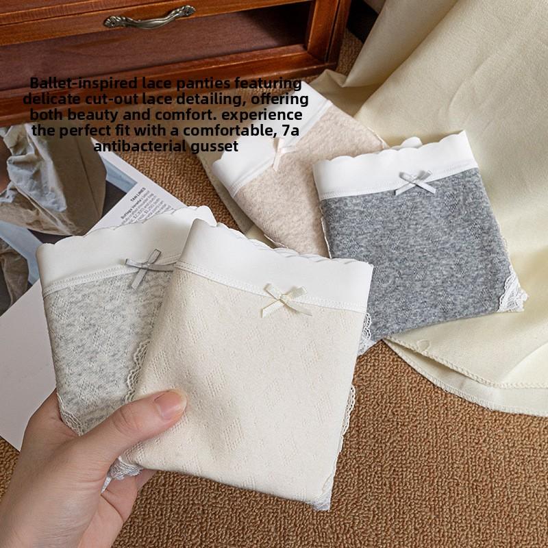 Damen Frühling und Sommer Reine Baumwolle Spitze Mesh Nahtlos Atmungsaktiv 7A Antibakterieller Baumwollzwickel Hüftbund Dreiecksslip