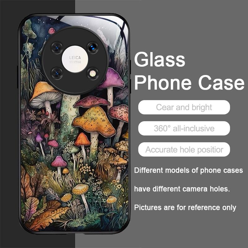 Creative Personality Mushroom Pattern Tempered Glass Phone Case for Huawei Nova 13 12 SE 11 10 Pro Mate 40 30 P60 P50 P40 Cover