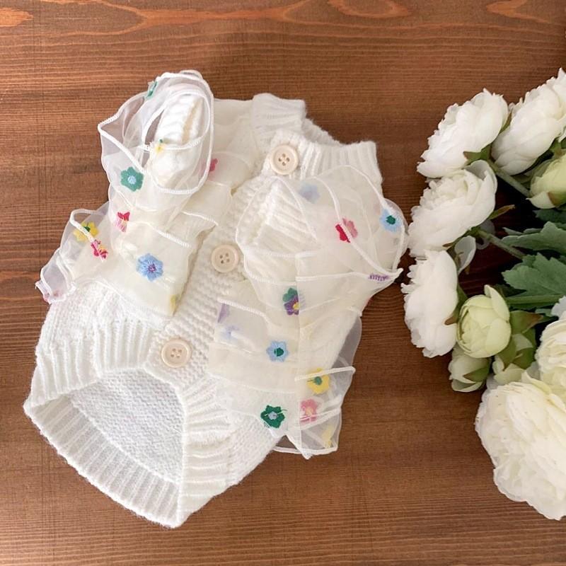 Товары для питомцев Кружевной свитер Фея Би Сюн Доу Тедди Шнауцер Маленькая и средняя собака Одежда для собак Вязаная Милый XL грязно-белый