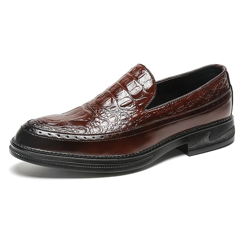 

Лоферы с крокодиловым узором, мужские коричневые деловые мокасины, без застежек, туфли для вождения, удобная повседневная кожаная обувь на толстой подошве 44 коричневый