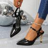 Fashion New Women Shoe for Women Pointed Toe High Heel Sexy Ankle Strap Evening Party Sandal Sweet with Ankle Buckle Strap Zapatos Mujer