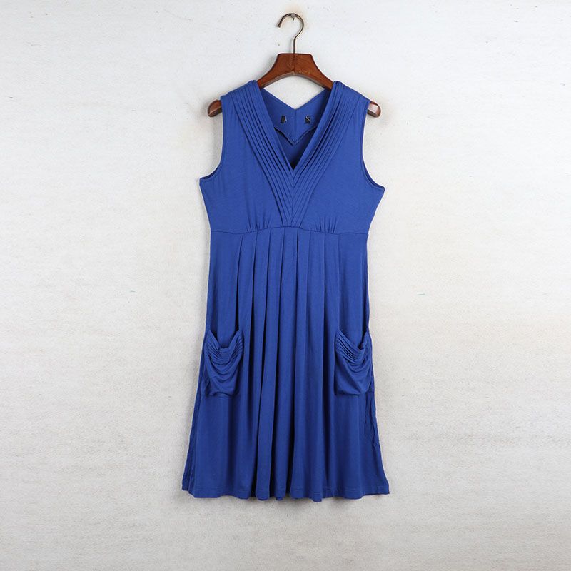 

Sunshine House Summer New Arrival Export Fashion Women s V-neck Vest Dress Thin Slimming Blue Bust size 80-86