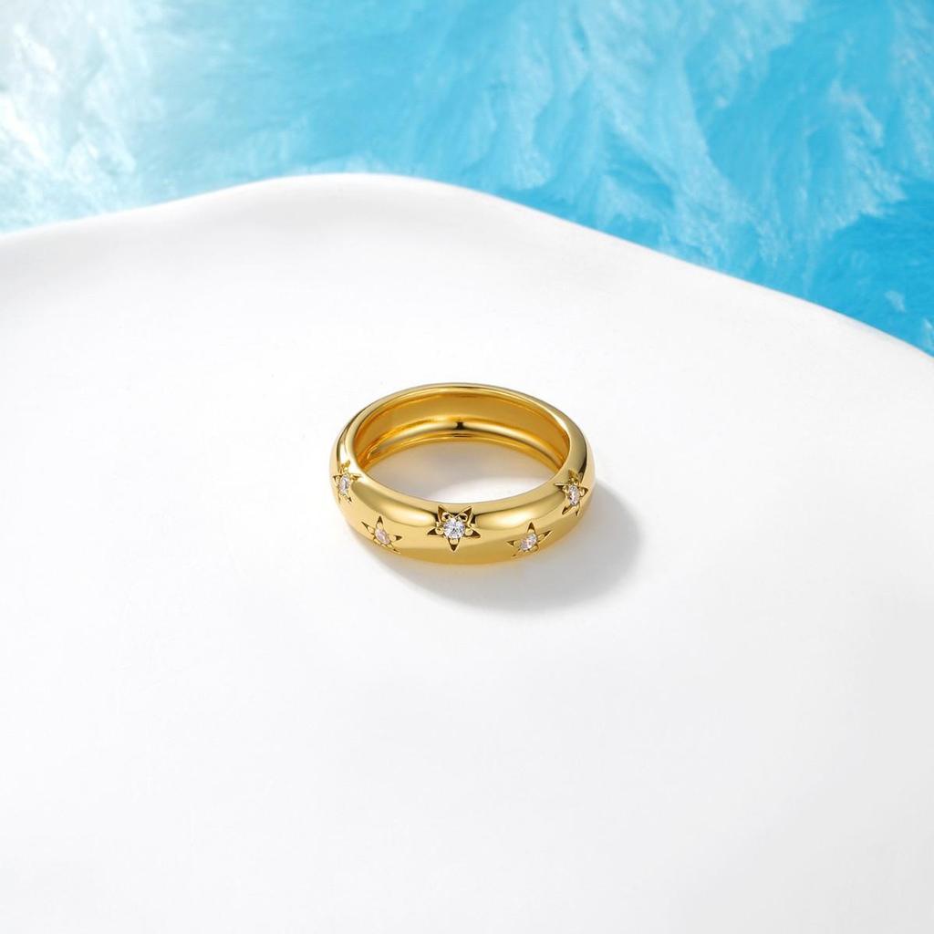 Elegant 925 Silver & Gold Pentagram Star Ring for Women