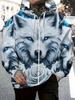 Mens Full Zip Hooded Wolf Graphic Drawstring Hood Side Pockets Lightweight Outerwear Sports Gym Long Sleeve Oversize Sweatshirt