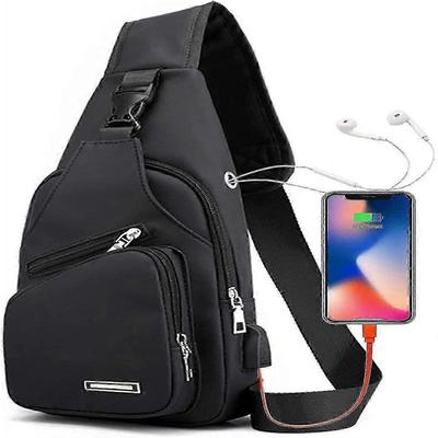 Waterproof Hiking Crossbody Sling Bag, Unisex Backpack with USB Port & Headphone Hole, Chest Daypack