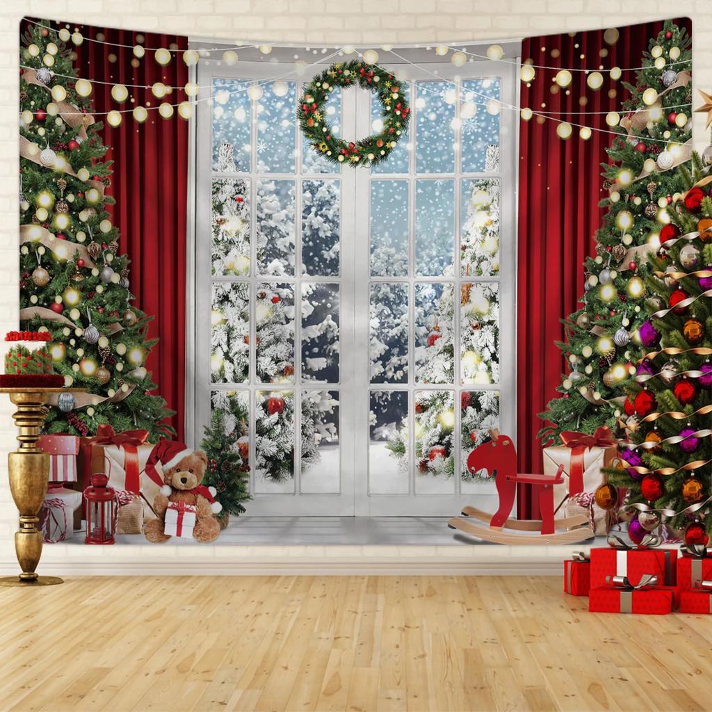 1pc Christmas Tapestry, Christmas Tree Snow Scene Photography Background Cloth, Event Decoration Background Poster Tapestry