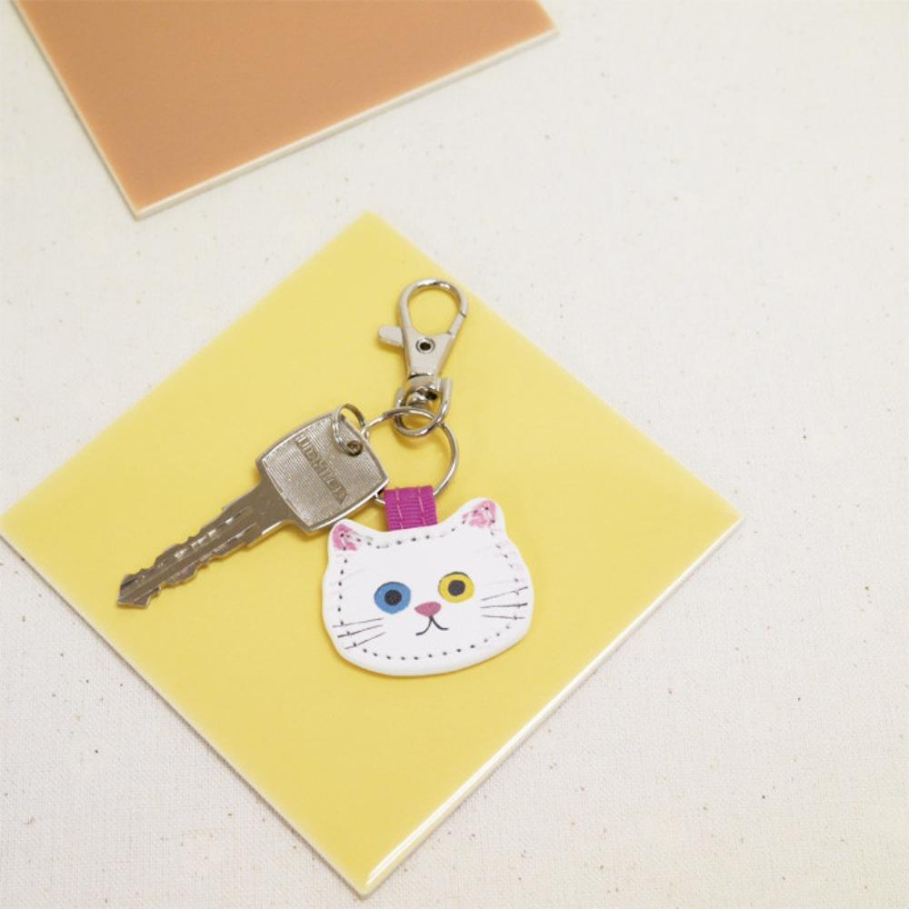 Fashion Cute Leather Cat Keychain Creative Leather Cute Leather Key Ring Cartoon Cute Cat Keychain