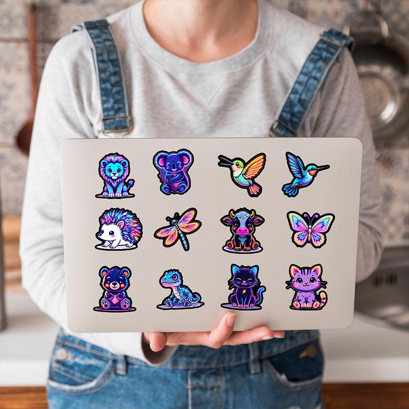 50PCS Neon Animal Stickers Cute Kawaii Animal Sticker Waterproof Vinyl Decals Pack for Laptop Scrapbook Skateboard Phone