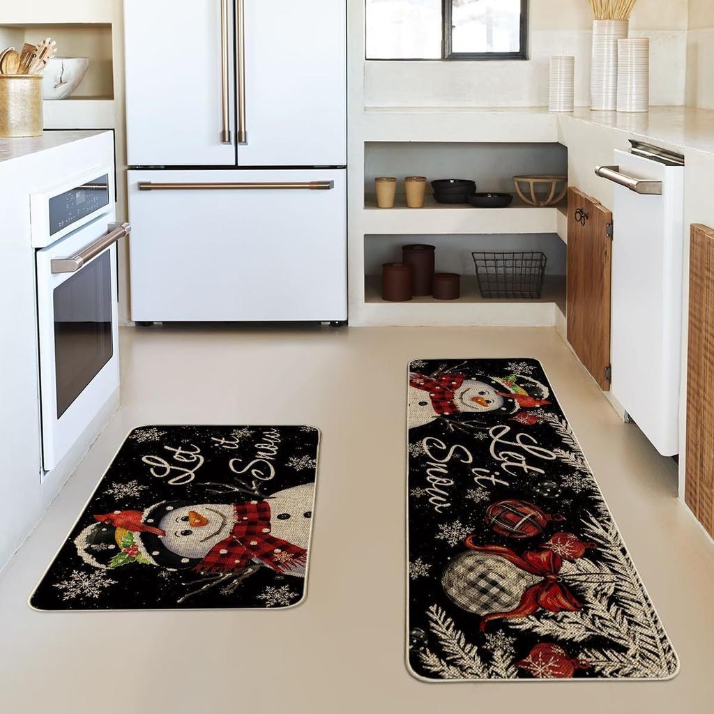 Christmas Kitchen Mat Household Kitchen Water-Absorbing And Dirt-Resistant Long Strip Two-Piece Set Foot Mat Decorative Floor Mat