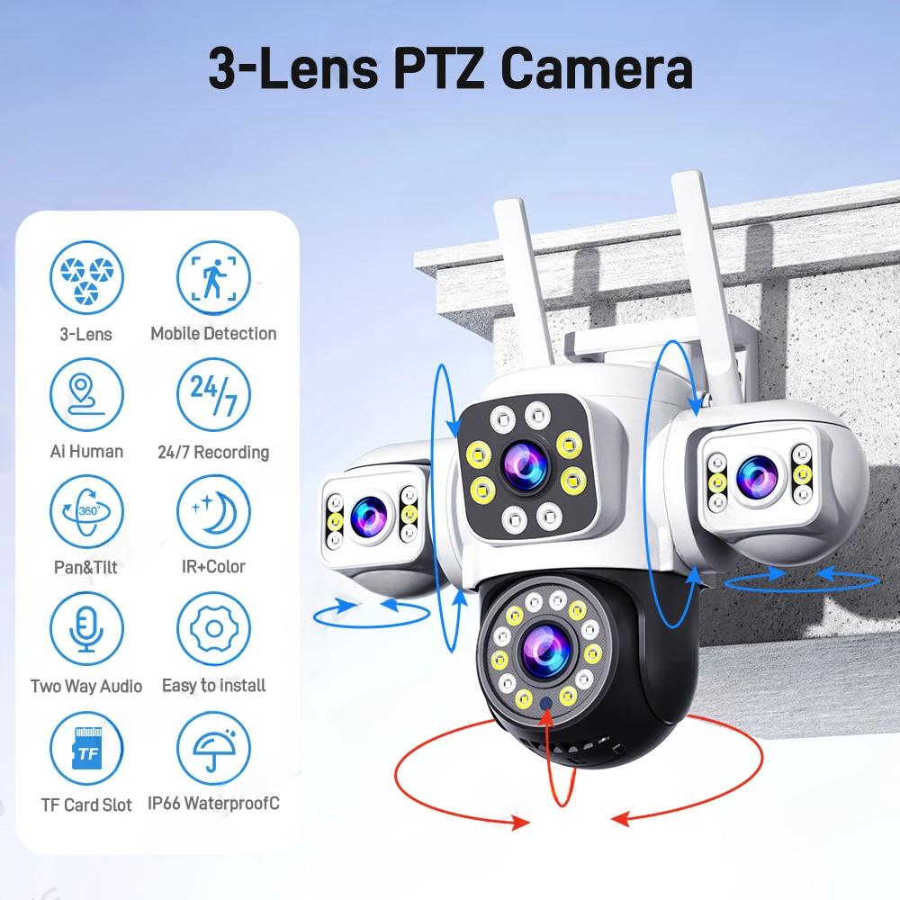 LS VISION Telecamera di Sorveglianza WiFi 6K Protezione di Sicurezza Triplo Schermo CCTV Tracciamento Automatico Impermeabile Yoosee PTZ IP Camera Esterno 12MP HD