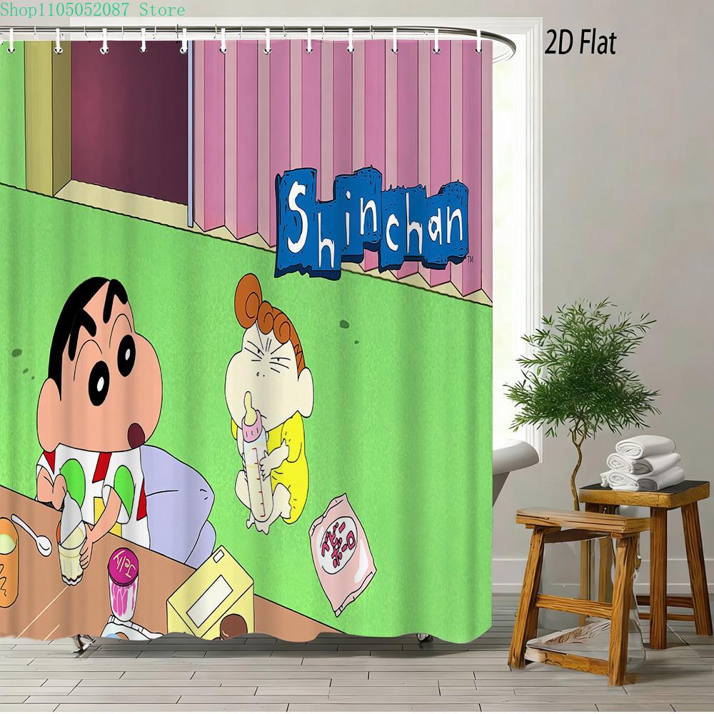 Crayon Shin-Chan The Movie Ora To Hakase No Natsuyasumi 2D Print Waterproof Shower Curtain, Blue Anime Bathroom Decor With Hooks