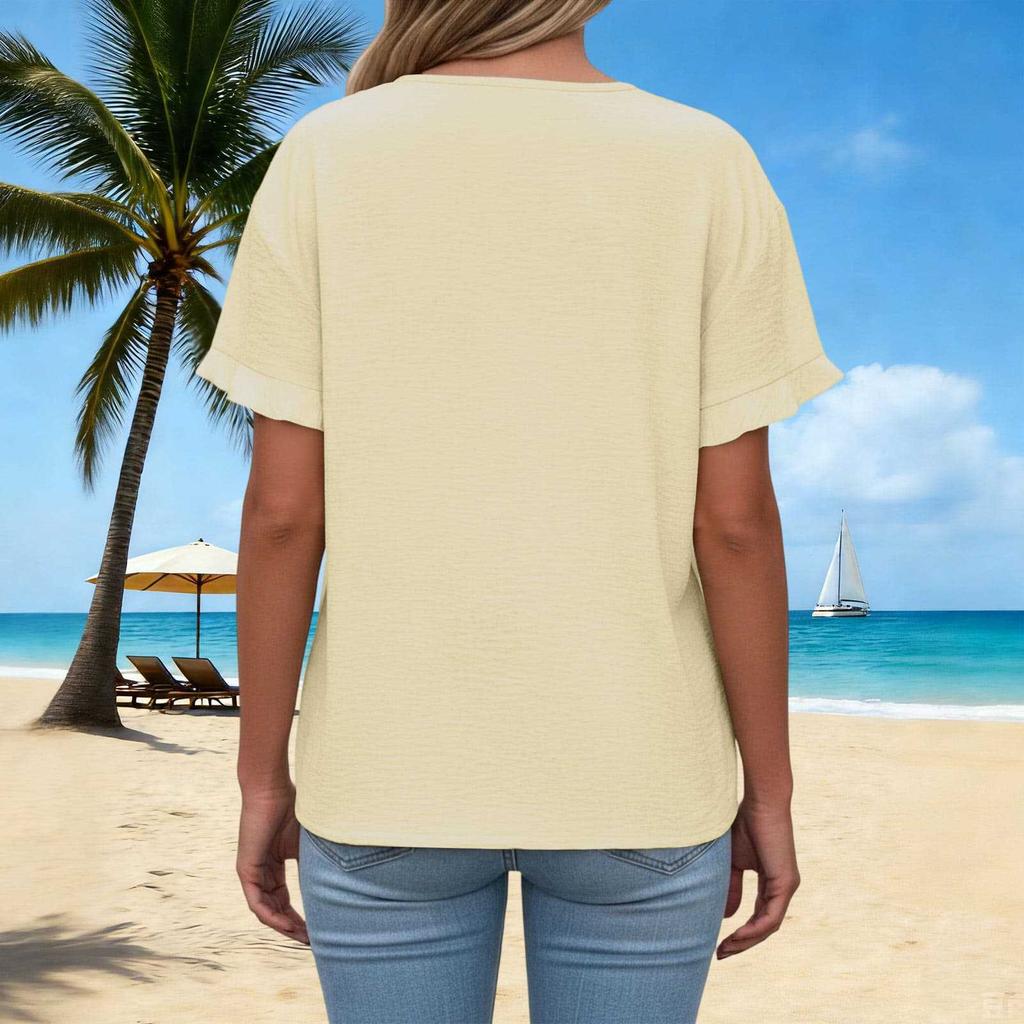 Women's Fashion V-Neck Short-Sleeve T-Shirt: -Color, Loose-Fit Casual Top
