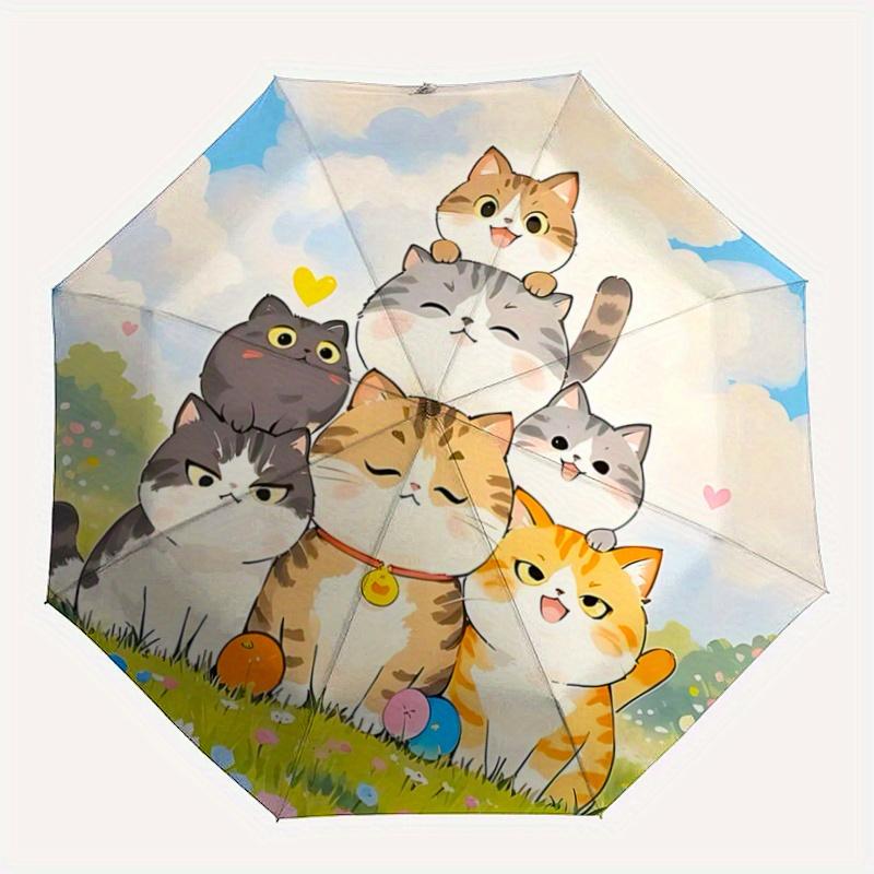 1pc Seven Happy Cats Automatic Opening and Closing Umbrella, Lightweight 3-Fold, With Cute Cartoon Characters, Suitable for Home, Outdoor and Dai