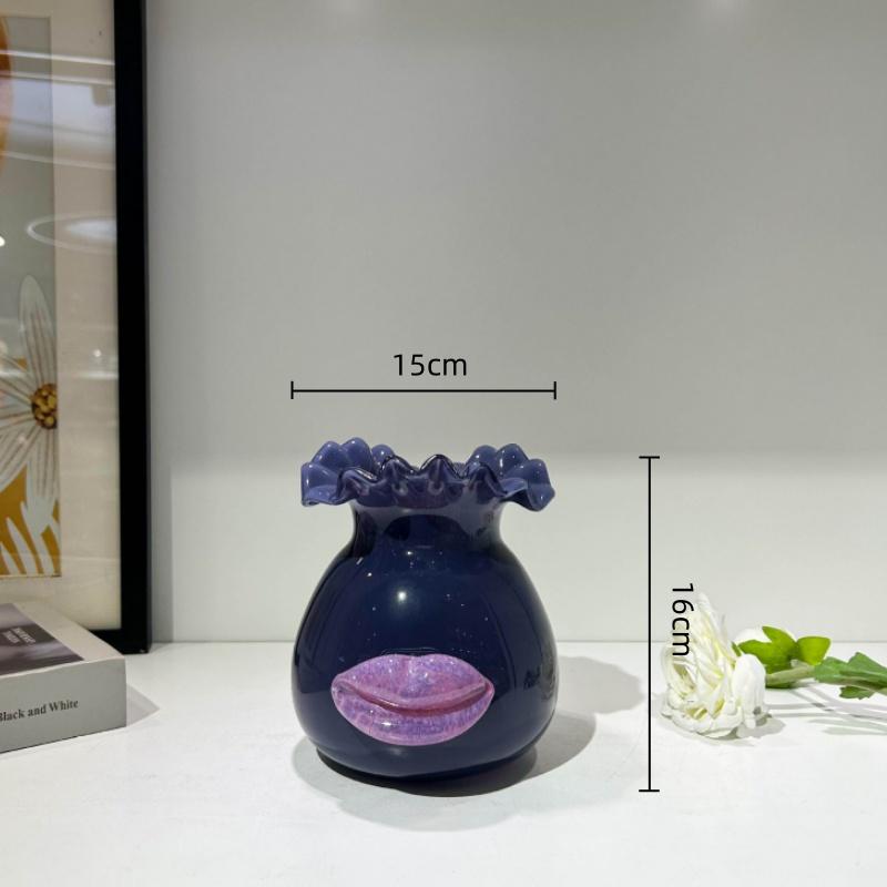 Креативная стеклянная ваза для губ Плиссированные лепестки Абстрактные красные губы Террариум Горшок для цветов Гидропоника Ваза для цветов Аксессуары для домашнего декора