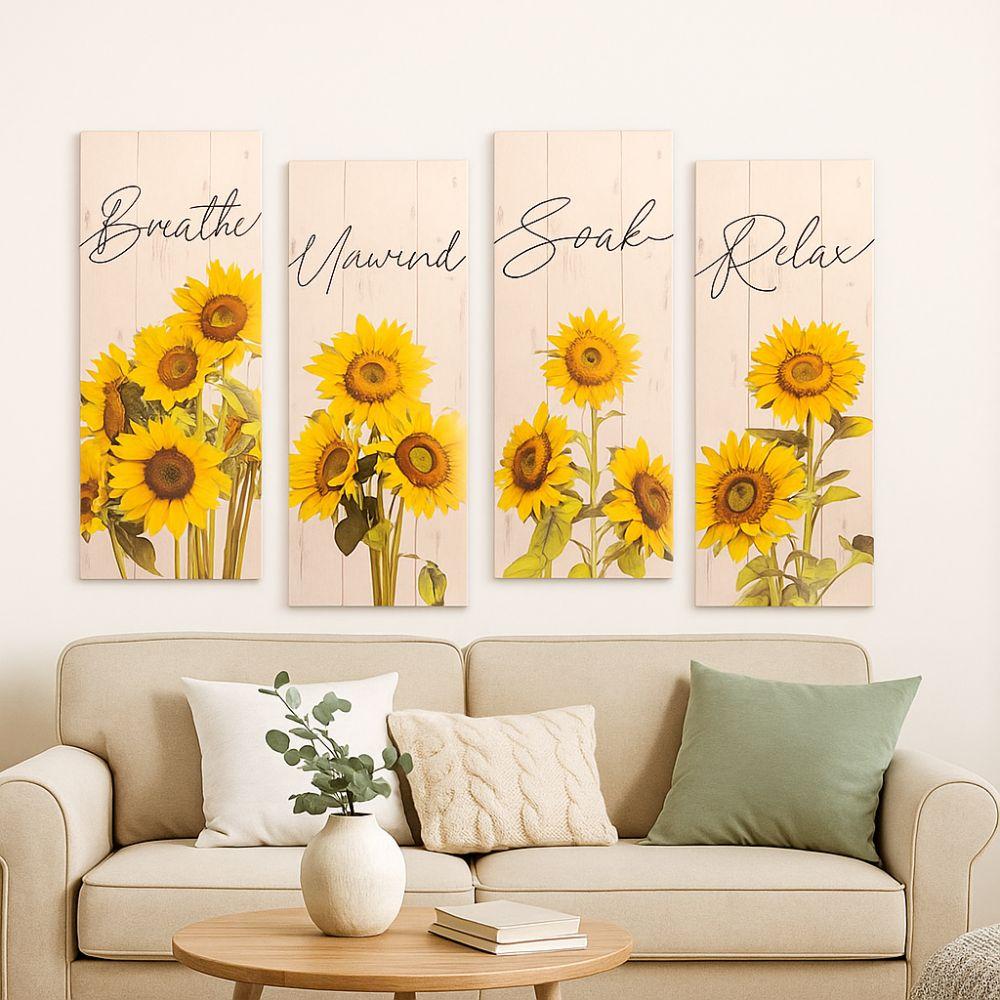 Handmade Wooden Floral Artwork Modern Wall Decor Plate Sunflower Hanging Sign  Home Office Decor