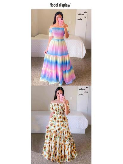 European & American Floral One-Shoulder Long Dress - Spring/Summer Women's Fashion