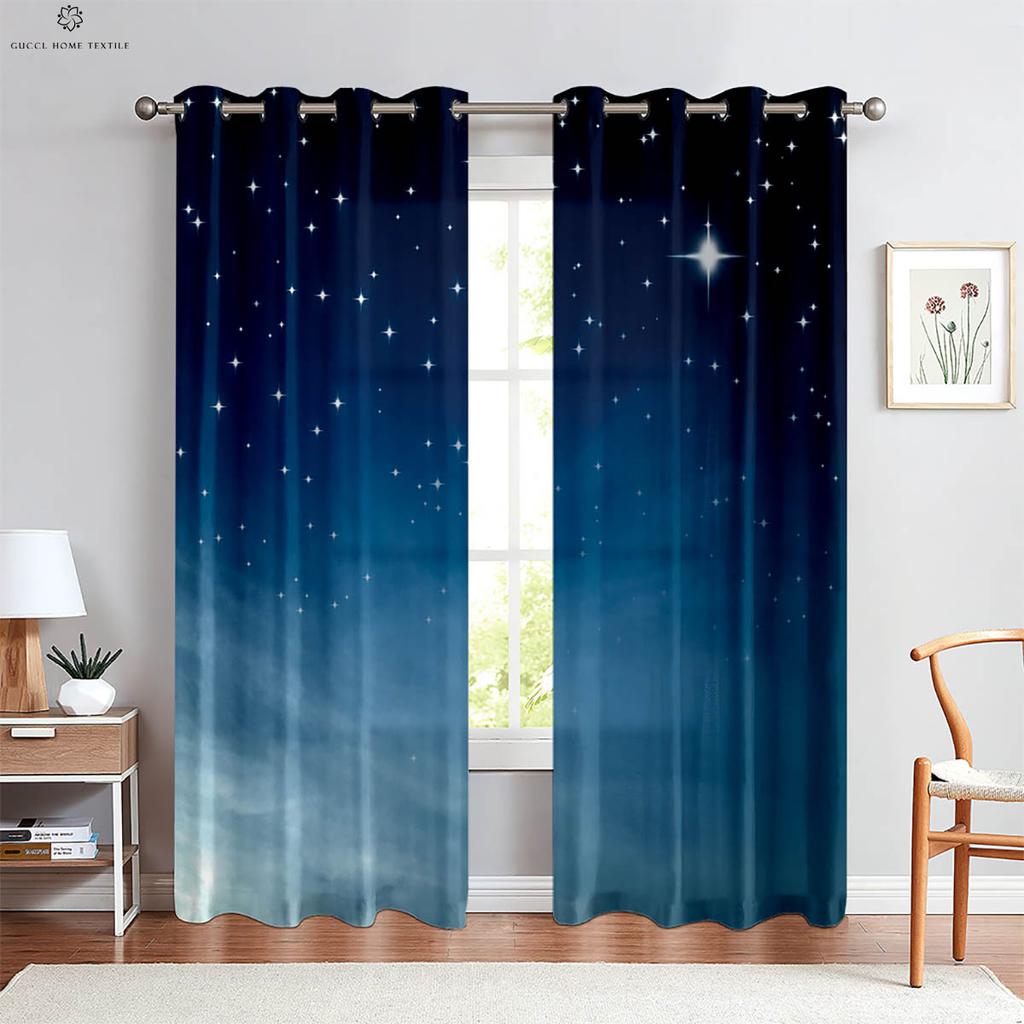 Landscape Dream Starry Sky Planet 3d Printing Curtains Children's Room Study Living Room Atmosphere Decorative Curtains 2PCS