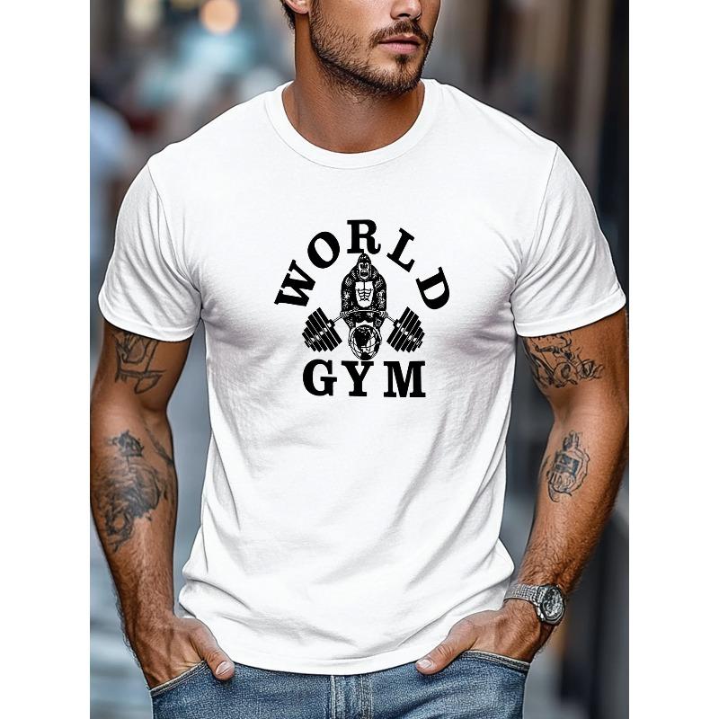 T-shirt da uomo, Comoda e versatile, Semplice e pulita, T-shirt estiva casual da uomo con grafica Gorilla World Gym, Girocollo, Manica corta