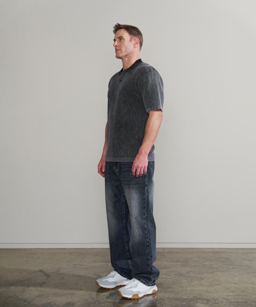 PANICALE Black Striped Johnny Collar Polo Knit