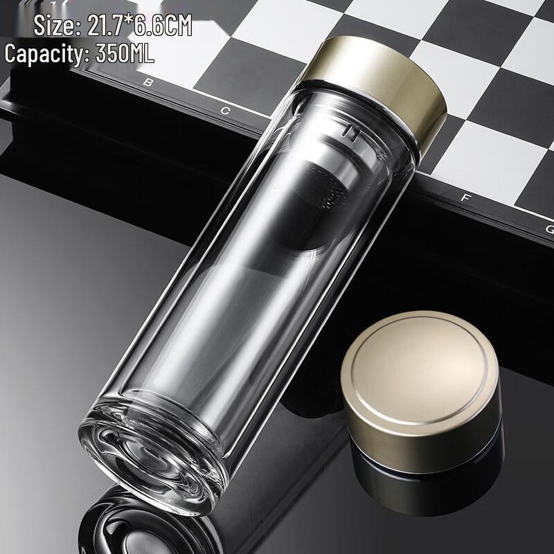 Shui Yi Bei 350ml Gold Lid Double-Layer Borosilicate Glass Travel Mug