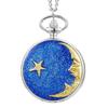 Star Moon Quartz Necklace Inlaid Pocket Watch Pendant Chain for Male Women