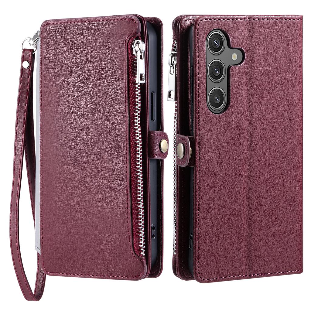 For Samsung Galaxy S25 FE Case TPU+PU Leather Wallet Phone Cover with Wrist Strap