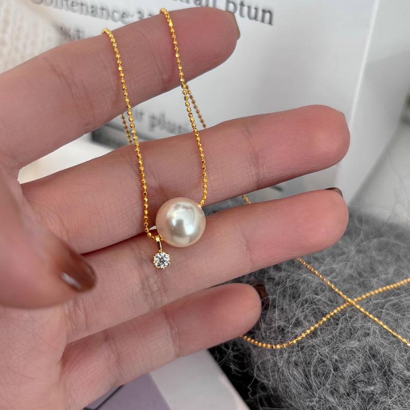 PANJBJ 925 Sterling Silver Round Necklace for Women Pearl Zircon Bead Minimalism Sweet Jewelry Gift Dropshipping