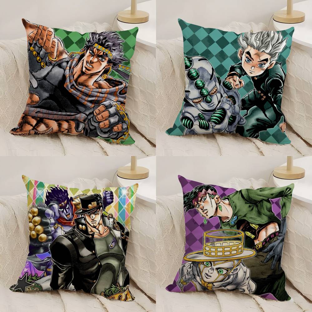 J-Jojo B-Bizarre Adventure Pillow Case Home Dorm Chair Back Short Plush Double-Sided Printing Office Nap Time Cushion Cover
