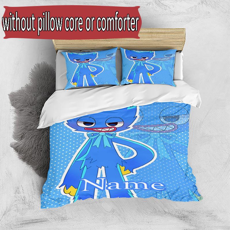 3pcs Duvet Cover Set (1*Duvet Cover + 2*Pillowcase, Without Core), Custom Name Huggy Wuggy Pattern Bedding Set, Home Bedroom Decor Gift