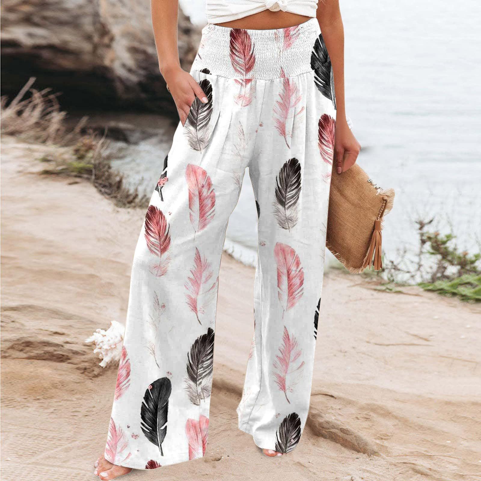

Women s Casual Workplace Color Temperament Trousers Loose Wide Leg Pants XL білий