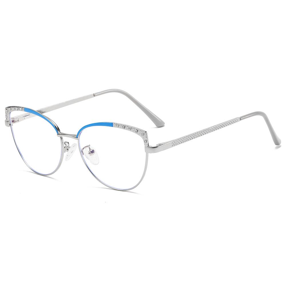 Color-Changing Anti-Blue Light Cat Eye Glasses with Rhinestones and Myopia-Compatible Flat Lenses