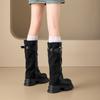 Support Boots Long Boots Women's New Versatile Belt Buckle Pleated Pile Boots Medium Pants Tube Boots