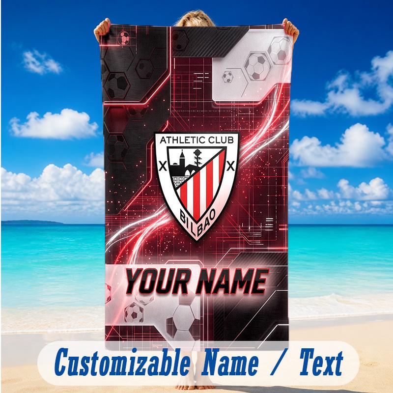 Beach Towel Custom Name Text, Quick Dry Large Towel For Beach HomeAthletic Bilbao FC