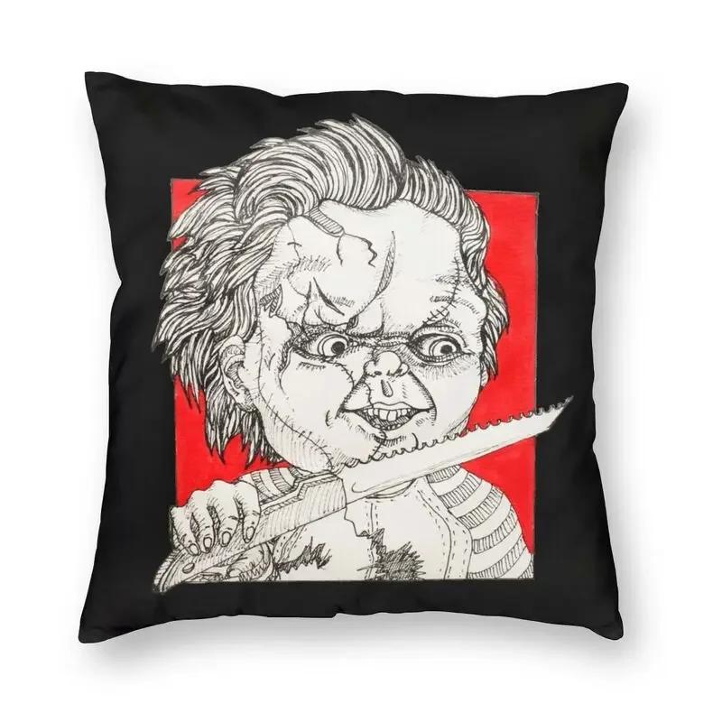 Kissenbezug „Chucky und die Braut“, 40 x 40 cm, Halloween, Kinderspiel-Kissenbezug, Samt, moderne Kissen, Dekoration, Salon, Heimdekoration