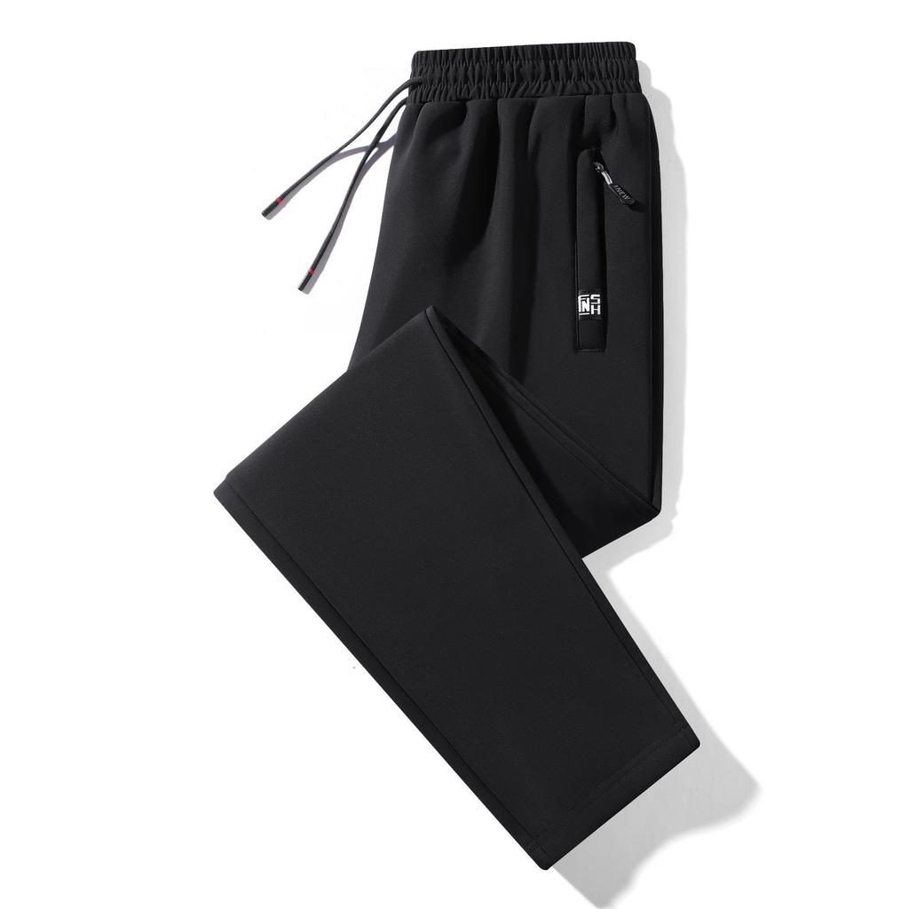 Men's Fleece-Lined Thickened Relaxed-Fit Cuffed Sweatpants Large Size Straight-Leg Athletic Trousers for Autumn and Winter