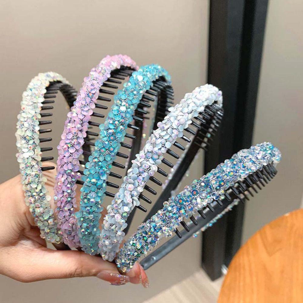 Thin Rhinestones Antislip Hairband Sweet Face Wash Hair Hoop Fashion Crystal Teeth Headband  Makeup
