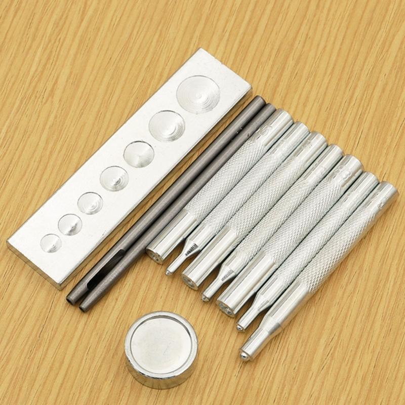 11 Pieces Leather Puch Tool Set Leather Craft Tool with Base Leather Punch Snap Kits Leather Craft Punch Hole Tool Kits