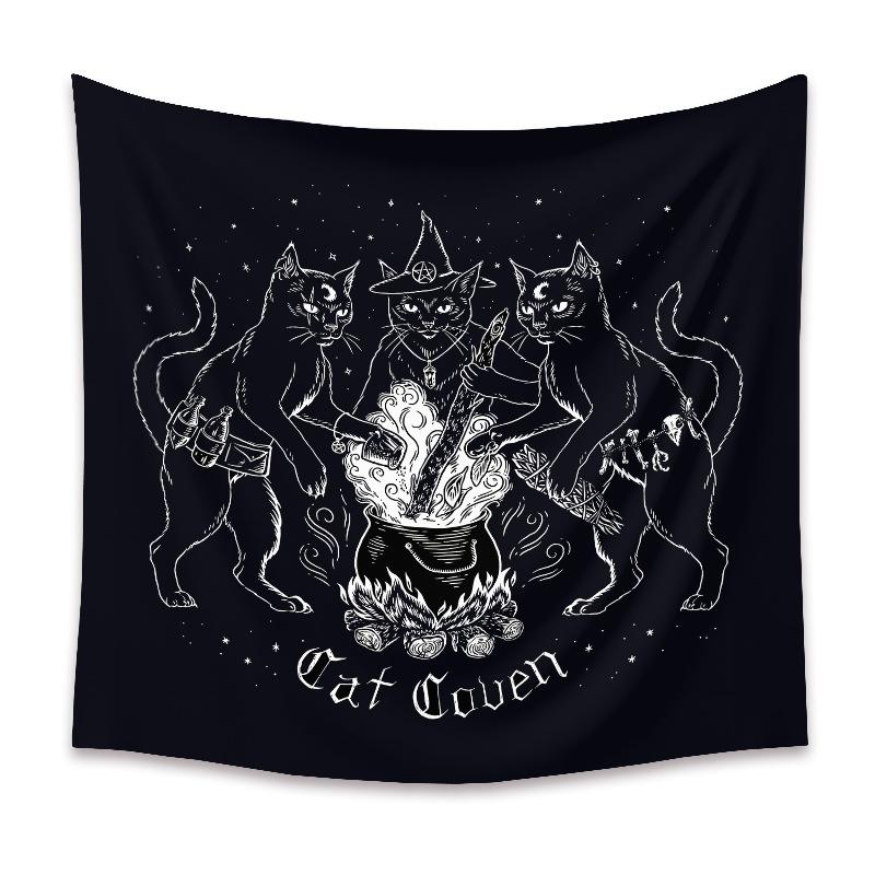 Decor casă tapiserie pisică neagră lună goth tatuaj artă halloween agățat de perete dormitor living cămin țesătură 230x180cm tapiserie