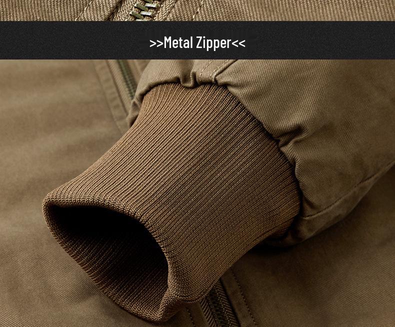 Chaqueta de piloto de la Fuerza Aérea de Alta Gama para Hombre: Terciopelo Forrado de Invierno, Algodón Puro, Corte Holgado, Ropa de Abrigo con Solapa para Personas de Mediana Edad.