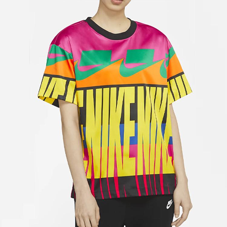 Nike Sportswear NSW Oversized Logo Colorblock Print Short Sleeve T-Shirt Women Tops Multicolor CJ3479-735