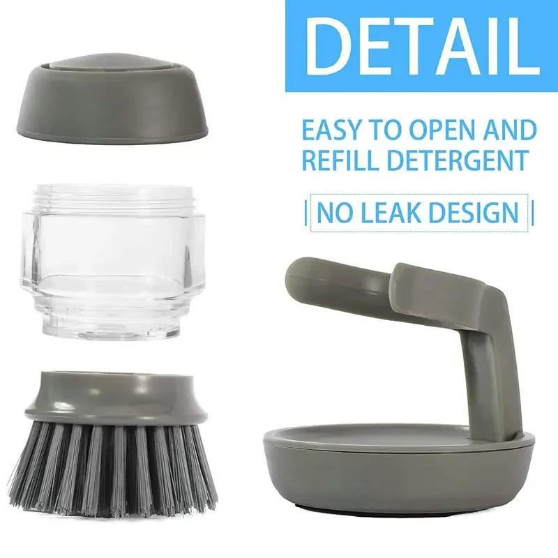 Handheld Soap Liquid Brush Refillable Cleaning Brush Pressure Pot Scrubber Kitchen Tools for Pots Plates Dishwashing Gadget
