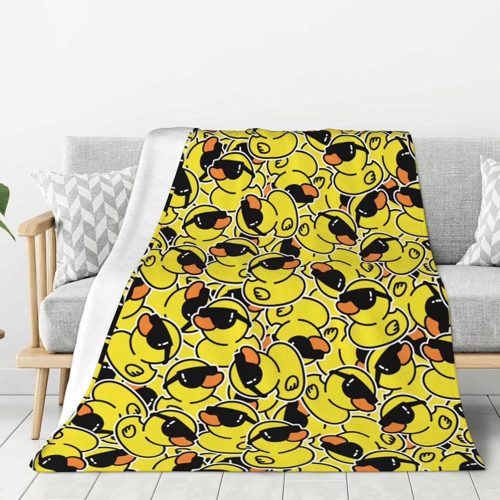 Cute Cartoon Duck Throw Blanket for Bed Sofa Couch Soft Cozy Fleece Lightweight Yellow Ducks x Inches