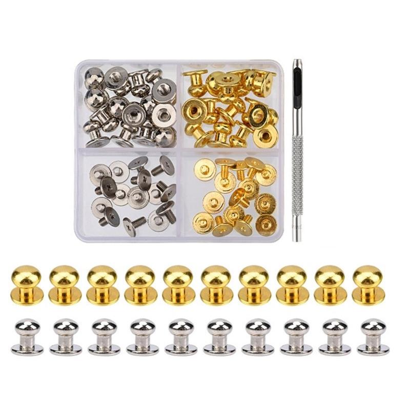 Round Head Button Studs , 4MM 7MM 8MM Metal Screws Spikes and Studs, Leather Rivets Screws Button Rivets for Leather